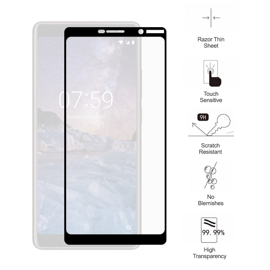 Full Coverage Tempered Glass Screen Protector for Nokia 7 Plus - Black